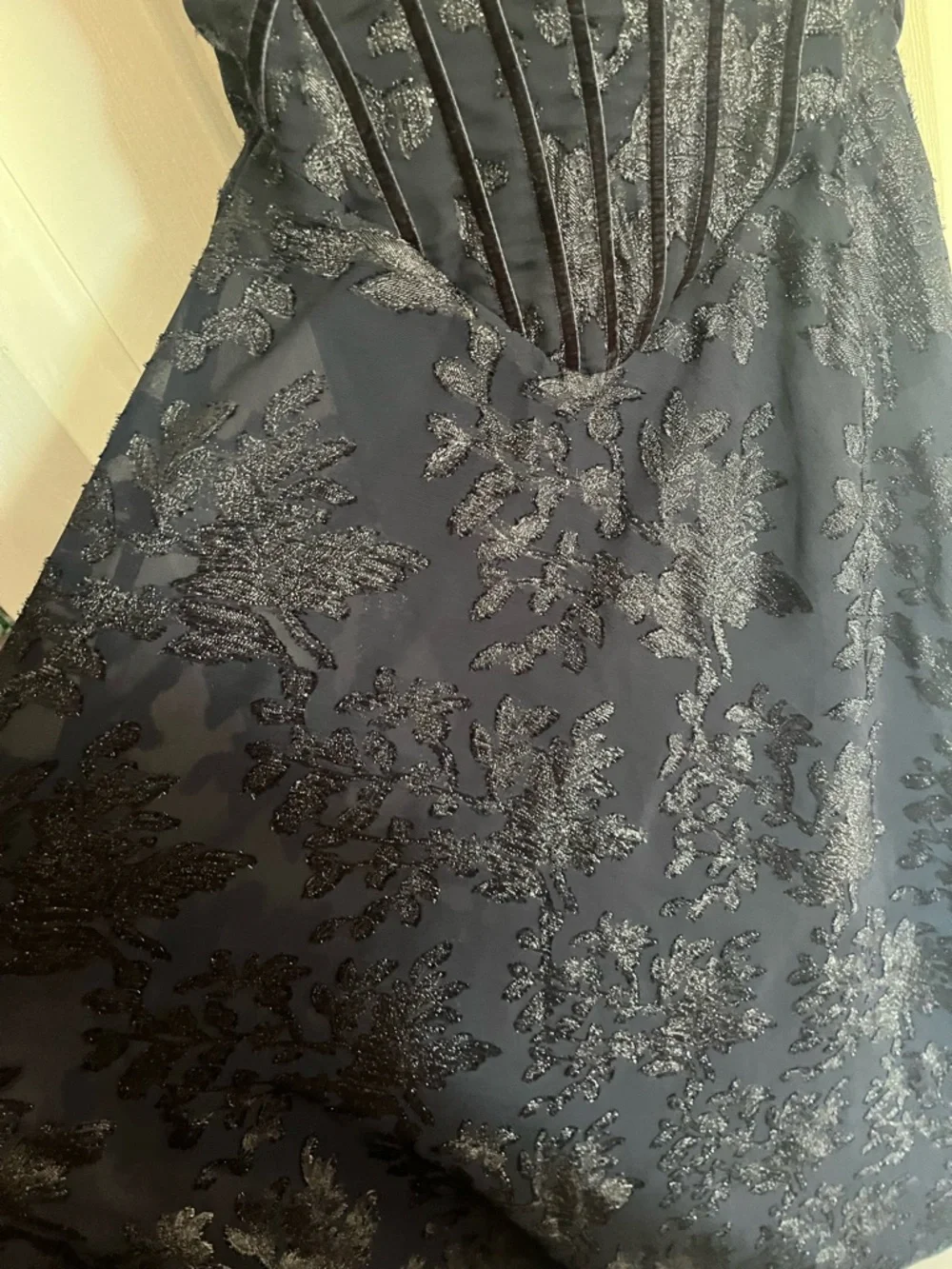 House of CB Maxi Dress Navy Blue Floral Esme Fil Coupe Corset Gown size XS - Picture 7 of 12